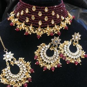 Polki hydro beads pearls chocker set Indian Pakistani jewellery Bollywood earrin